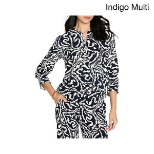 (���) �j�b�N+�]�[�C �v�`�C���f�B�S���[�t�_�u���N���[�v�g�b�v nic+zoe Petite Indigo Leaf Double Crepe Top
