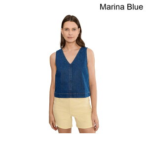 (���) ���C�h�E�F�� �}���i�u���[��V�l�b�N�{�N�V�[�V�F�� madewell V-neck Boxy Shell in Marina Blue