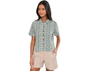 (���) ���C�������r���Y ���f�B�[�X �J�~�m �p�b�J�[ �V���[�g �X���[�u Royal Robbins women Camino Pucker Short Sleeve Sage Leaf Botanist Print