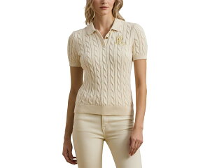 (���) ���[���� �����t���[���� ���f�B�[�X �P�[�u���j�b�g �R�b�g�� �|�� �Z�[�^�[ Lauren Ralph Lauren women Cable-Knit Cotton Polo Sweater Mascarpone Cream