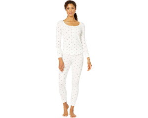 (���) �v���b�V�� ���f�B�[�X �T�[�}�� �n�[�g �p�W���} + �X�N�����`�[ �Z�b�g Plush women Thermal Heart Pajama + Scrunchie Set White/Red