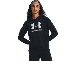 (���) �A���_�[�A�[�}�[ ���f�B�[�X ���C�o�� �t���[�X �r�b�O ���S �u�[�f�B Under Armour women Rival Fleece Big Logo Hoodie Black/White