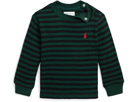 (取寄) ラルフローレン キッズ ボーイズ ストライプド ワッフル コットン 長袖 Tシャツ (インファント) Polo Ralph Lauren Kids boys Striped Waffle Cotton Long-Sleeve Tee (Infant) Moss Agate/Polo Black