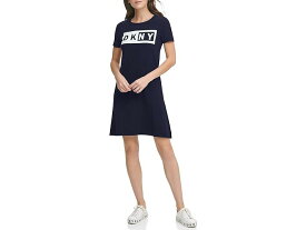 (取寄) ダナキャランニューヨーク レディース 半袖 ロゴ フィットアンドフレア Tシャツ ドレス DKNY women DKNY Short Sleeve Logo Fit-and-Flare Tee Dress Midnight