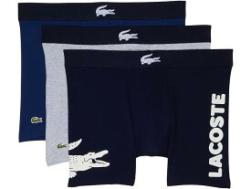 (取寄) ラコステ メンズ 3-パック ボクサー ブリーフ カジュアル ファッション ビッグ クロコ Lacoste men Lacoste 3-Pack Boxer Brief Causal Fashion Big Croc Navy Blue/White/Silver Chine/Methylene