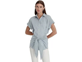 (取寄) ローレン ラルフローレン レディース ストライプド タイ フロント コットン ブロード シャツ LAUREN Ralph Lauren women LAUREN Ralph Lauren Striped Tie Front Cotton Broadcloth Shirt White/Provincal Blue