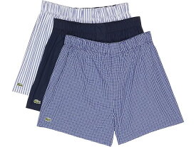 (取寄) ラコステ メンズ ボクサー 3-パック オーセンティック ウーブン ストライプ Lacoste men Lacoste Boxer 3-Pack Authentic Woven Stripes Navy Blue/White/Tropical