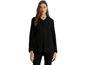 (取寄) ローレン ラルフローレン レディース プリーツ ジョーゼット ブラウザ LAUREN Ralph Lauren women LAUREN Ralph Lauren Pleated Georgette Blouse Polo Black