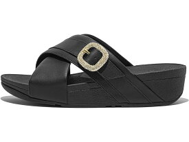 (取寄) フィットフロップ レディース ルル クリスタル-バックル レザー クロス スライド FitFlop women FitFlop Lulu Crystal-Buckle Leather Cross Slides Black