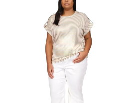 (取寄) マイケルコース レディース プラス サイズ ストライプ スナップ エポレット T-シャツ MICHAEL Michael Kors women MICHAEL Michael Kors Plus Size Stripe Snap Epaulette T-Shirt White/Gold
