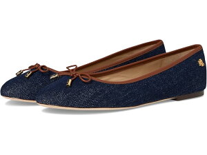 (���) ���[���� �����t���[���� ���f�B�[�X �W�F�C�i ���U�[-�g���� �f�j�� �t���b�c Lauren Ralph Lauren women Jayna Leather-Trim Denim Flats Vayra Wash/Lauren Tan