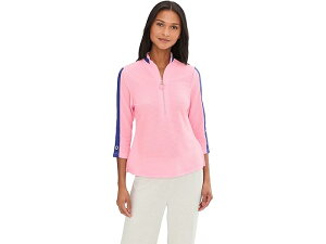 (���) �W�F�C�~�[ �T�h�b�N ���f�B�[�X �e�N�X�`���[ �I�b�g�}�� 3/4 �X���[�u 1/4 �W�b�v �g�b�v Jamie Sadock women Textured Ottoman 3/4 Sleeve 1/4 Zip Top Valentine Pink