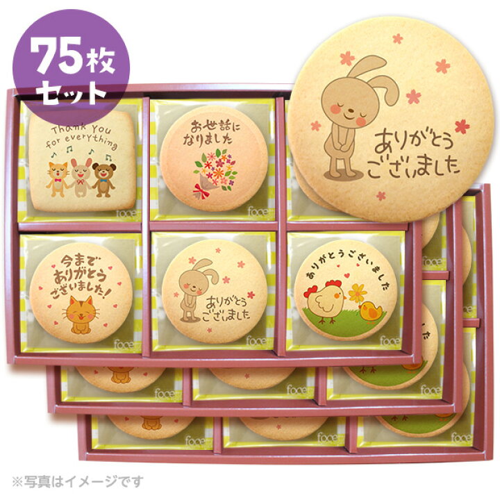 楽天市場 クッキー イラスト プリント メッセージ 退職 お菓子 挨拶 シンプルな75枚セット 箱入り お礼 ギフト 個包装 洋菓子 お菓子 お取り寄せスイーツ 通販 人気 贈り物 おすすめ 有名 フォチェッタ Focetta 低糖質 スイーツ工房フォチェッタ