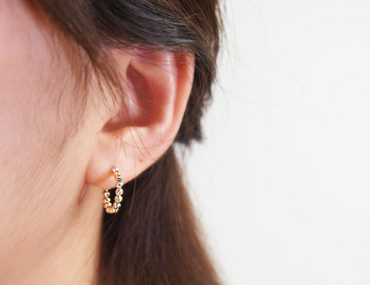 楽天市場】地金 ミラーボール フープ ピアス メタル シンプル 18金 18K  