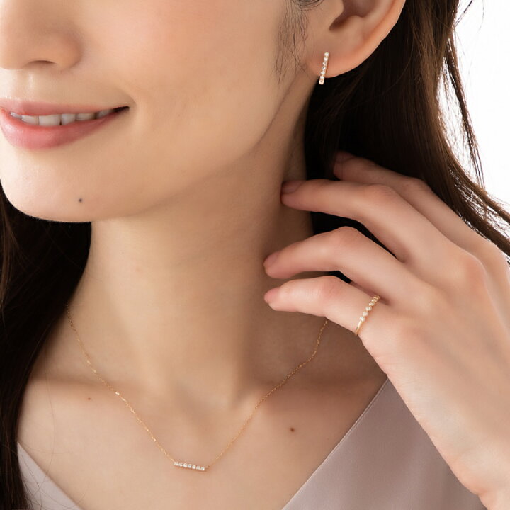 楽天市場】ダイヤモンド バー ピアス ゴールド ライン 18金 18K K18 10  