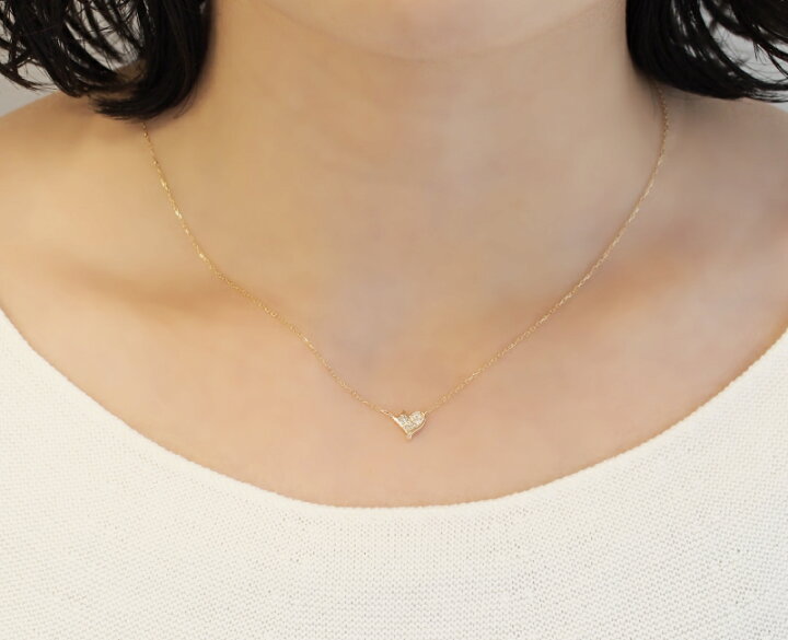 楽天市場】猫 ダイヤモンド 0.08ct ハート パヴェ ネックレス 18金 K18 