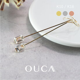 OUCA オウカ ピアス ホワイトトパーズ ペンデュラム フックタイプ 10金 18金 10K 18K K10 K18 | ロングタイプ 揺れる 垂れるタイプ おしゃれ 個性的 トパーズ レディース 女性 ファッション プレゼント 金アレ 金属アレルギー 安心 イエローゴールド ピンクゴールド