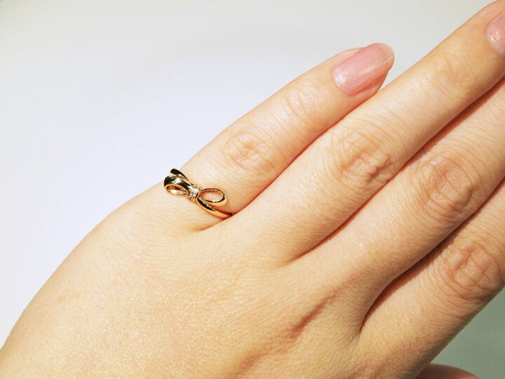 楽天市場】ダイヤモンド リボン ピンキーリング 0.01ct 18金 18K K18  