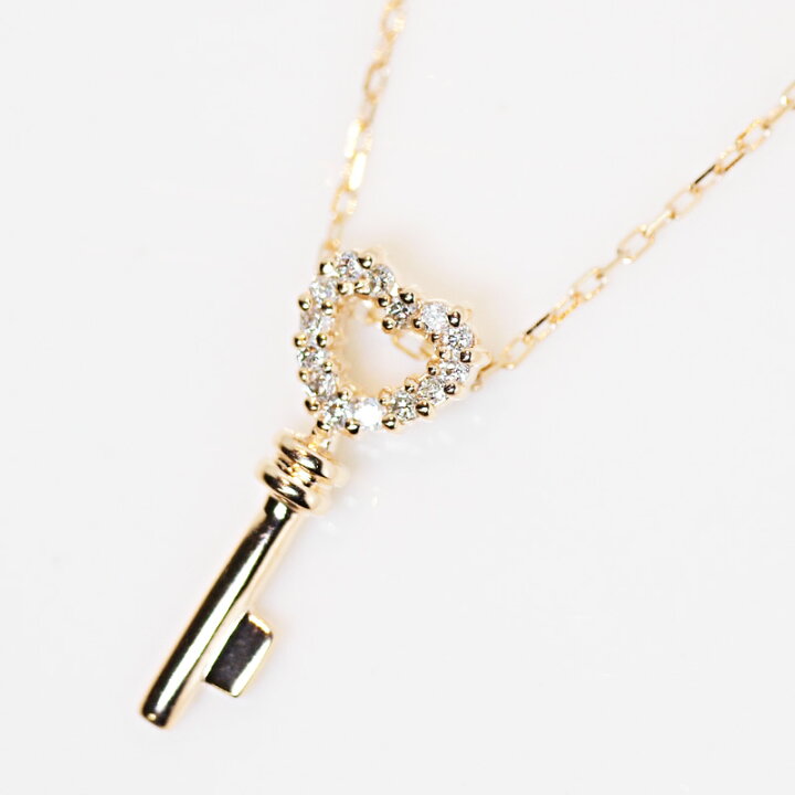 楽天市場】ダイヤモンド 0.07ct ネックレス ハート キー 鍵 18金 K18 