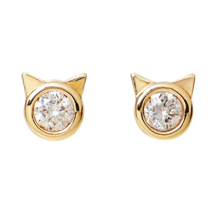 楽天市場】猫 ダイヤモンド ピアス スタッド 18金 K18 18K 10金 K10 