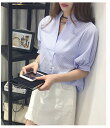 トップス シャツ ブラウス 背中 ボタン ストライプ カットソー Vネック レディース 半袖 オフィス 韓国 夏 きれいめ半袖 春夏 シャツ 大きいサイズ セクシー