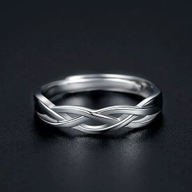 【今だけ！シルク巾着プレゼント】幸福クラウド シルバーリング 編み込み メンズ リング 石なし シンプル フリーサイズ FREE オープンリング 指輪 男性 ユニセックス シルバー アクセサリー バレンタインデー ホワイトデー クリスマス 誕生日 記念日 重ね着け