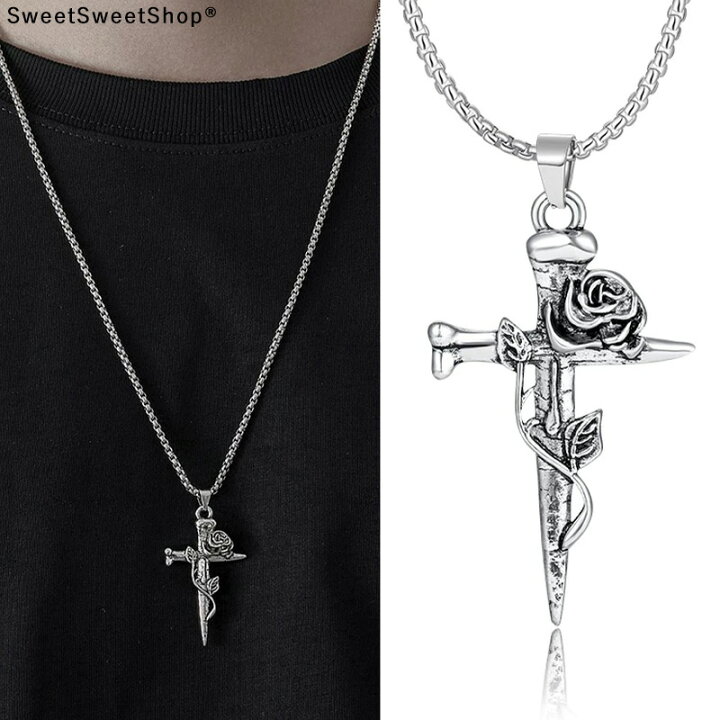 楽天市場】十字架 クロス バラ 釘 魔除け ネックレス メンズ シルバー  