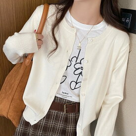 7色展開☆軽やかカーディガン　夏でも使えるニット素材　UV対策/冷房対策　シンプルなデザイン　薄手ニット　季節の変わり目大活躍　ボタン付きトップス