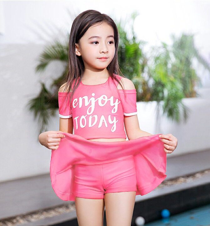 楽天市場 ガールズ水着 Enjoy キッズ水着 女の子 セパレート チアガール 肩あき リボンスカート 子供 水着 キッズ スカート ボクサータイプ ショルダーレス かわいい おしゃれ 水泳 スイムウェア スイミング 半袖 幼稚園 保育園 小学校 プール 海 水遊び スポーティー