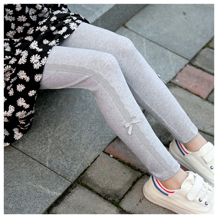 楽天市場 女の子 レギンス 綿 レース リボン 9分丈 キッズ スパッツ オーバーパンツ 綿 コットン 子供 下着 インナーウエア 女子服 ジュニア 子どもファッション かわいい おしゃれ ピンク グレー ブラック ホワイト インナー レギンスパンツ 柔らかい 秋冬 春 秋用 冬用