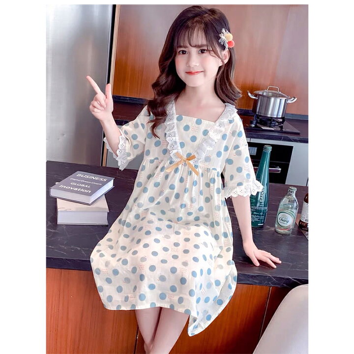 楽天市場 水玉 ワンピース パジャマ キッズ 接触冷感 5分袖 膝下丈 レトロ ミドル丈 レース リボン ルームウェア 姫 半袖 子供 フリル 刺繍 薄手 綿 女の子 かわいい お姫様 ナイトドレス プリンセス おしゃれ ミディ丈 ミモレ丈 ガールズ レディース 親子 お揃い ナイト
