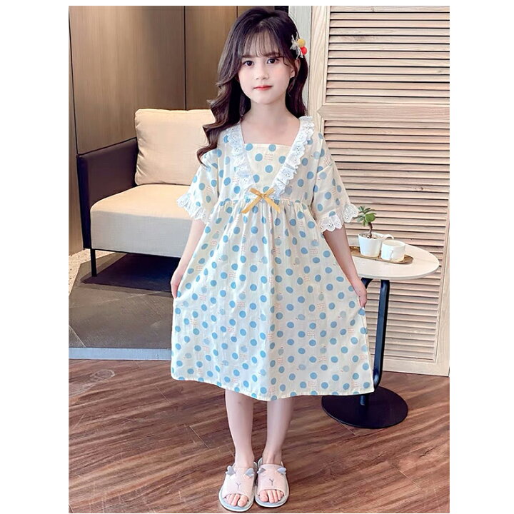 楽天市場 水玉 ワンピース パジャマ キッズ 接触冷感 5分袖 膝下丈 レトロ ミドル丈 レース リボン ルームウェア 姫 半袖 子供 フリル 刺繍 薄手 綿 女の子 かわいい お姫様 ナイトドレス プリンセス おしゃれ ミディ丈 ミモレ丈 ガールズ レディース 親子 お揃い ナイト