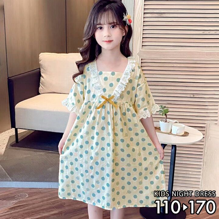 楽天市場 水玉 ワンピース パジャマ キッズ 接触冷感 5分袖 膝下丈 レトロ ミドル丈 レース リボン ルームウェア 姫 半袖 子供 フリル 刺繍 薄手 綿 女の子 かわいい お姫様 ナイトドレス プリンセス おしゃれ ミディ丈 ミモレ丈 ガールズ レディース 親子 お揃い ナイト