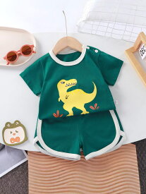 子供可愛い2点セット　上下セットアップ　パンダ柄　恐竜柄　熊柄　ウサギ柄　苺柄　コットン100　綿素材　吸湿　通気性　着心地いいウェストゴム　首元ボタン付き　着脱しやすい