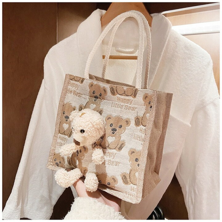 テディベア×帆布ベージュ マチ付きレッスンバッグ （楽天市場】トート 
