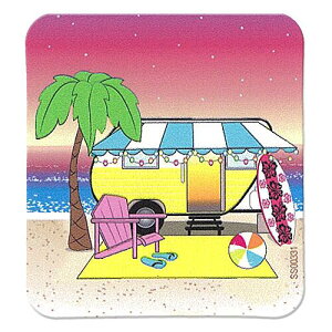XebJ[ CAMPER ON BEACH W/PALM TREE SJT-ST-SS00331