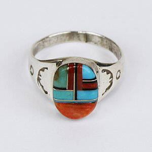 インディアン ジュエリー 【NAVAJO】 シルバー リング Size:24号 ターコイズ コーラル ブラックオニキス