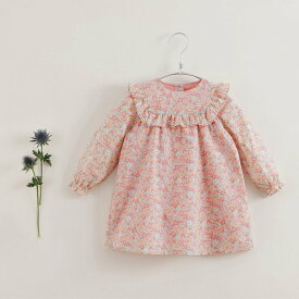 リバティ プリント 小花柄 ワンピース コットン 長袖 春 お出かけ 膝丈 フレア かわいい 上品 お洒落 女の子 キッズ 子ども ワンピース 花柄ワンピ フレアワンピース 総柄 プリント コットン おしゃれ 姉妹コーデ お揃い 90 100 110 120 130 140
