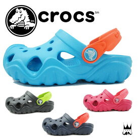 クロックス crocs スウィフトウォーター クロッグ k 男の子 女の子 子供靴 キッズ ジュニア サンダル 202607 カジュアルシューズ アクアサンダル クロッグ 水辺 アウトドア 海 川 子供靴 男の子 女の子 4色 ネイビー ブラック ブルー ピンク あす楽 evid /-