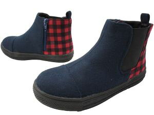 \ポイント10倍/最強翌日配送 ジュニア キッズ 女の子 男の子 サイドゴアブーツ 8665 ショートブーツ チェック柄 ブラック ネイビー/レッド DH・CP ≪5500円 福袋対象商品≫ |3