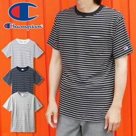 ＼最大10%引きクーポン有／チャンピオン Champion アパレル メンズ C3-P304 Tシャツ 19SS ベーシック ボーダー ポケットTシャツ 半袖 ティーシャツ クルーネック 丸首 トップス アメカジ コットン evid2 メール便送料無料