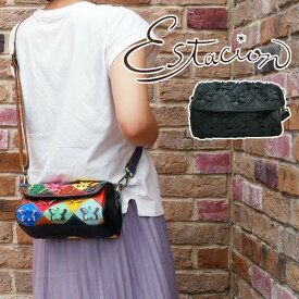 ＼最大500円クーポン有／エスタシオン 送料無料 最強翌日配送 Estacion バッグ レディース ショルダーバッグ 本革 斜め掛け 肩掛け 小さめ コンパクト 蝶々 ちょうちょう パッチワーク ハンドメイド カラフル 1310 マルチカラー ブラック dive