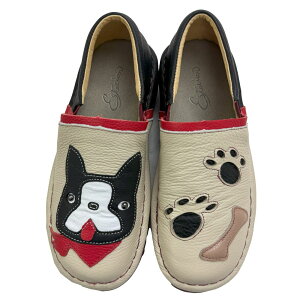 \ポイント10倍/エスタシオン 最強翌日配送 疲れない スリッポン レディース 痛くない フレンチブルドッグモチーフ ローヒール 本革 歩きやすい カジュアルシューズ フレブル MSE216 アイボ