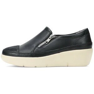 アキレス ソルボ 履きやすい スリッポン 厚底靴 レディース レザースニーカー 歩きやすい ウエッジソール 4.7cmヒール ウォーキングシューズ 美脚 本革 ファスナー付き ブラック シルバー コ