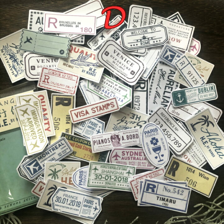 楽天市場 海外製 ヴィンテージデザインステッカー S41 30柄60枚入り 外国 パッケージ フライヤー 看板 スタンプ 数字 ナンバー チケット タグ 英字 レトロ アンティーク シール 手帳 Pales Chop