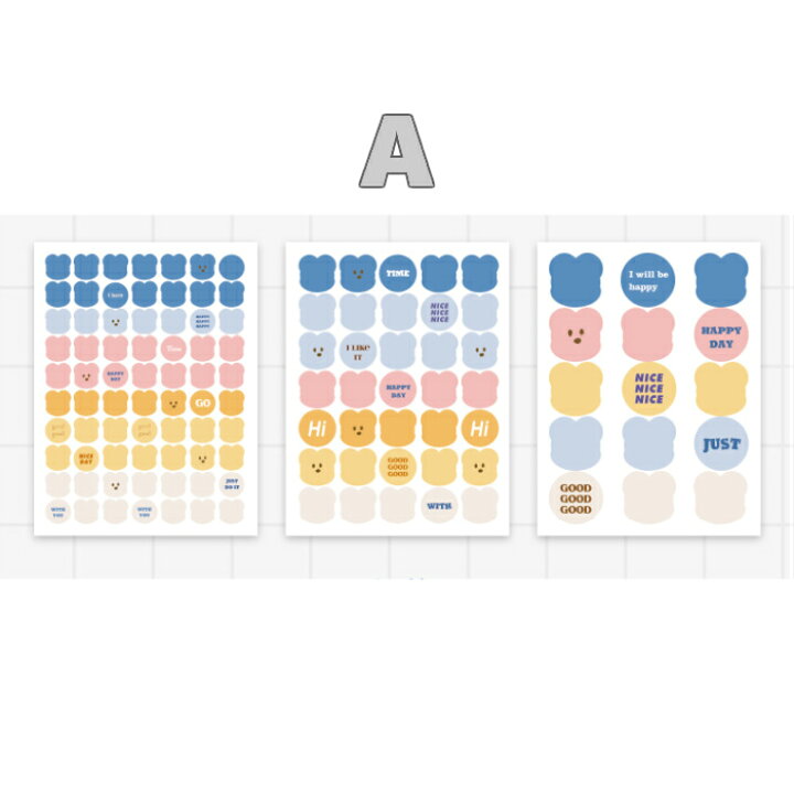 楽天市場 海外製ステッカー S68 3枚入 大きさ違い 丸 かわいい まるしーる くま 英字 アルファベット 数字 天気 記号 りんご ボタン ノート 手帳 デコ アレンジ シール スケジュール Pales Chop