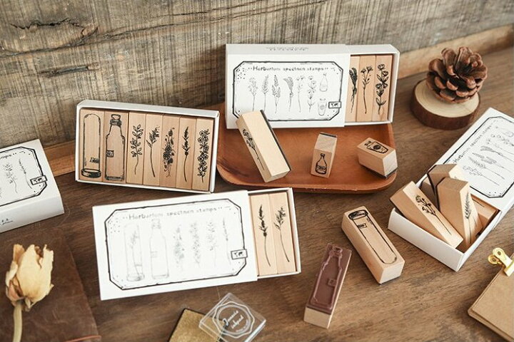 楽天市場】Herbariumspecimenstamps(hk13) 木製スタンプ セット 7個 8 
