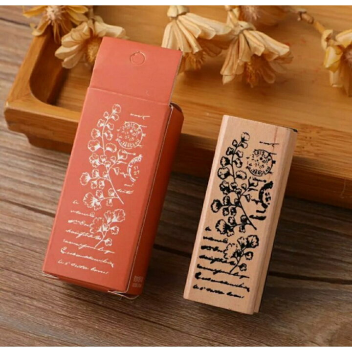 楽天市場】木製スタンプ (hk10) ハンコ ヴィンテージ スタンプ 英字 花 