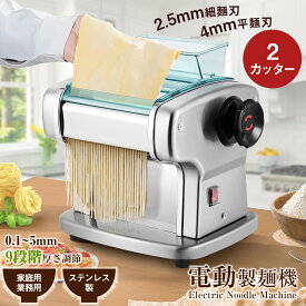 Kurflo 電動 製麺機 電動パスタマシン 2カッター 家庭用 304ステンレス製 自動パスタメーカー ヌードルメーカー 厚み調整可能