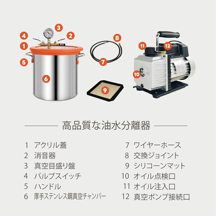楽天市場】Kurflo 真空チャンバーキット 真空ポンプ 12L 真空ポンプ 